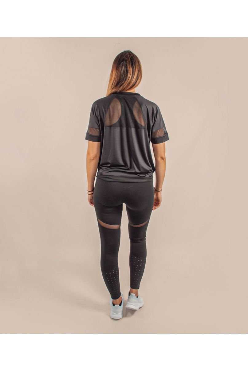 Tshirt noir filet pour Femme - Teeshirt sportif - Vêtements de